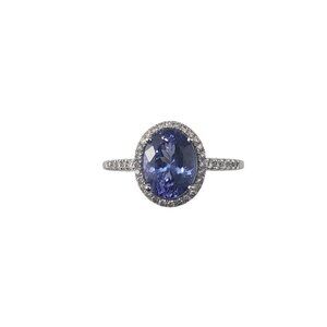14K White Gold Tanzanite and Diamond Ring Size 8.25-8.5 JAGi Certified #22653